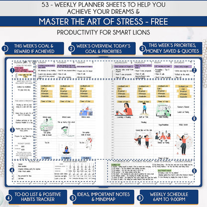 Hourly Planner - Undated Daily, Weekly & Monthly Planner with Budget Section | A 12 Month Journey to Increase Productivity & Happiness | Life Organizer & Gratitude Journal - Vertical Format