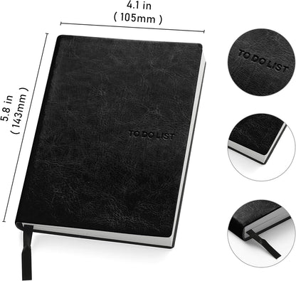 Daily to Do Checklist Notebook, Task Management, Organizer Planner, Hardcover, Ribbon Bookmark, 4.1 x 5.8”, A6 size,110 Sheets (Black)