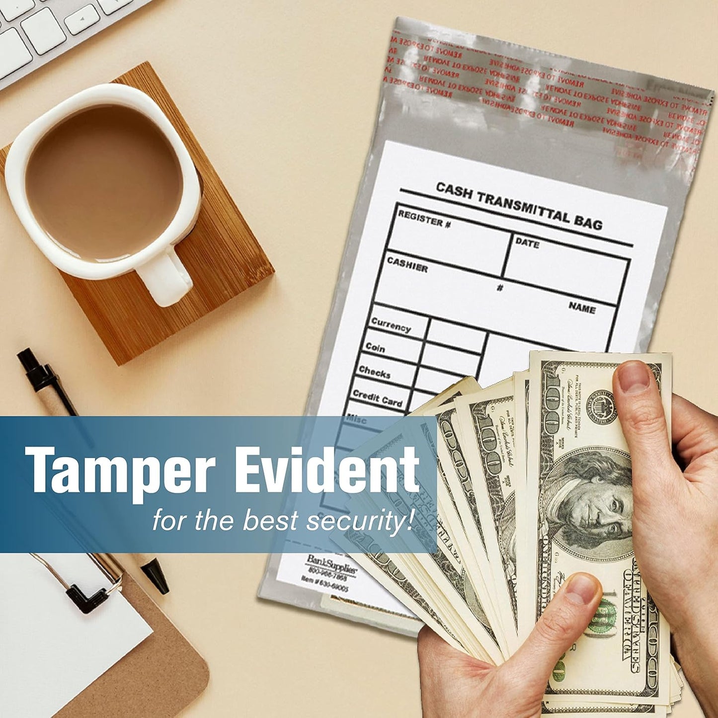 BankSupplies Cash Transmittal Bags | Tamper Evident | 6W x 9H | Case of 100 | Clear Polyurethane Film & Side Weld Seams | Audit Friendly | For Currency, Coin, Checks & Receipts