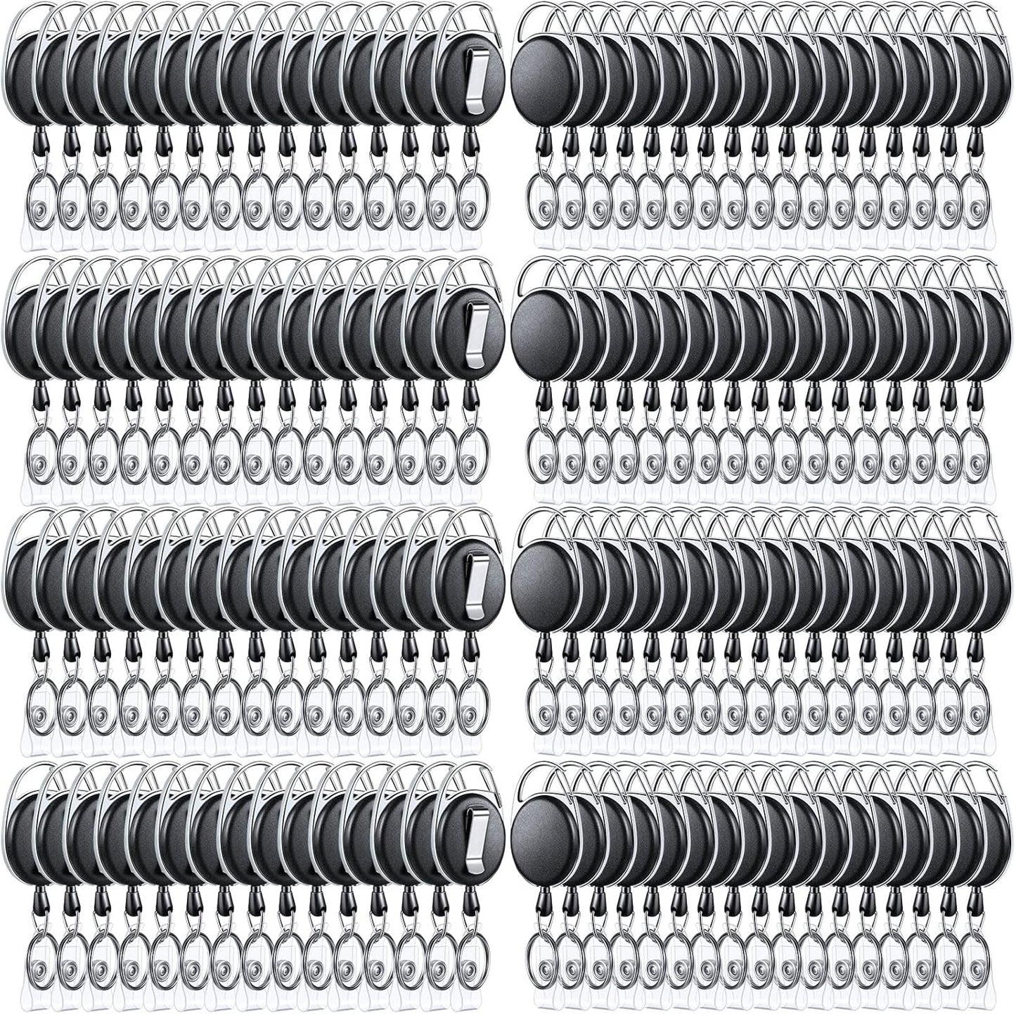 Laumoi 350 Packs Retractable ID Badge Holder Name ID Badge Reel Clips Keychain with Belt Clip and Key Ring for Office Worker Doctor Nurse Employee (Black)