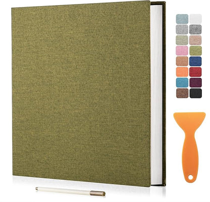 Large Photo Album Scrapbook, Holds 4x6, 8x10 Pictures, Self-Adhesive Pages for Baby, Wedding, Travel & Family Memories, Includes Metallic Pen & Scraper, DIY Memory Book for Gifts 13"x12.8" 60 Pages