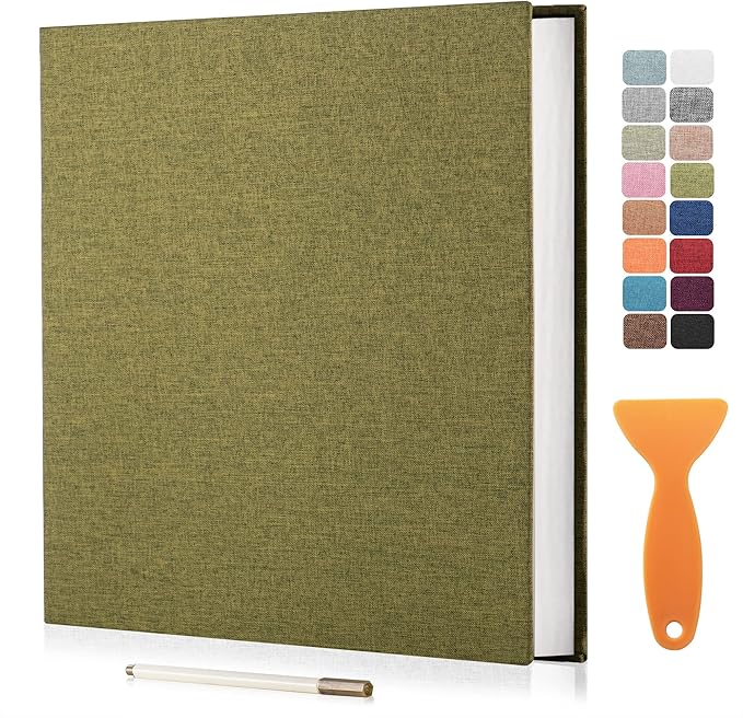 Large Photo Album Scrapbook – Holds 4x6, 8x10 Pictures – Self-Adhesive Pages for Baby, Wedding, Travel & Family Memories | Includes Metallic Pen & Scraper/Matcha Large DIY Memory Book for Gifts