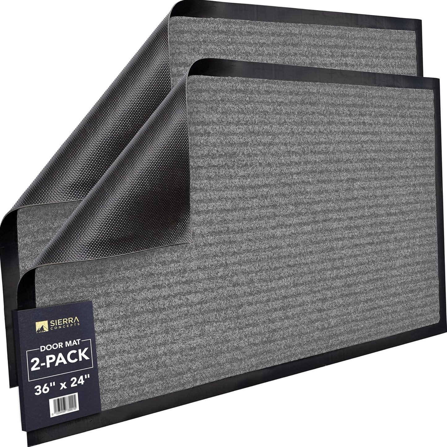 Sierra Concepts Front Door Mat Welcome Floor Mats - Entryway Indoor Outdoor Entrance Doormat, Patio, Porch, Muddy Shoe, Inside Outside Low Profile, Large 36x24 inches, 2-Pack Gray
