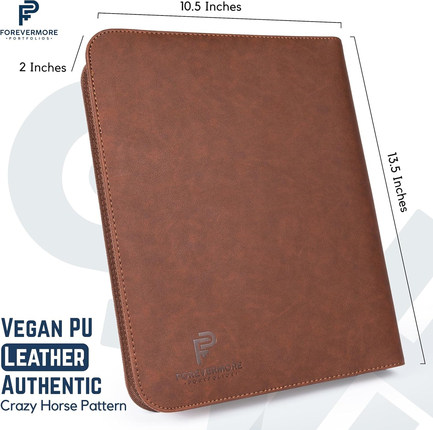 Padfolio Binder - Professional Faux Leather Travel Organizer Pouch for Tablet, Documents, Presentation Folders, Zipper Closure, Removable 3-Ring Notepad - Brown