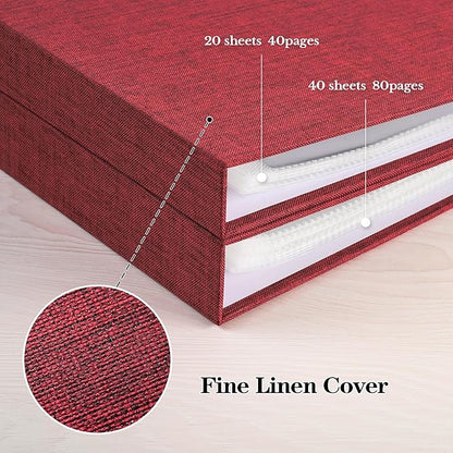 Mublalbum 10x10 Inch DIY Scrapbook Photo Album with 20 Plastic Sleeves 40 Pages Linen Cover 3 Ring Folder Binder for Wedding Baby Family and DIY Projects (Red)