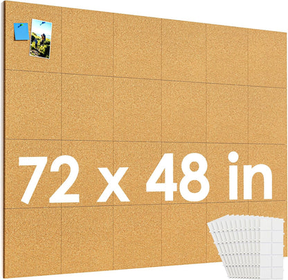 MaxGear 72" x 48" Large Cork Board for Wall, 24 Pack Cork Board Tiles with 40 Pushpins & Safe Removable Adhesive Tabs, 12" x 12" Corkboards for Office, School, Home