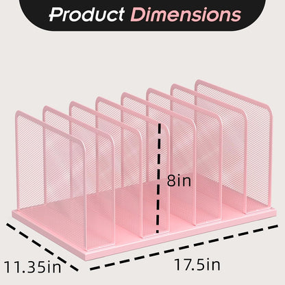 Kuntine.B Desk File Organizer Upright Mesh Desktop Organizer File Sorter Office Organization File Holder for Home, Office & Classroom (Pink, 2 Pack 7-Section)