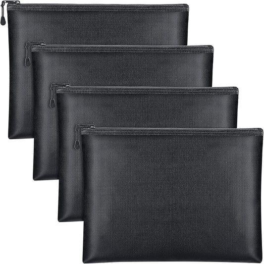 4 Pack Fireproof Document Bags 13.4 x 9.4 Inch Waterproof and Fireproof Money Bag Document Holder with Zipper Fireproof Safe Storage Bag for A4 Documents, Money, Passport and Tablet