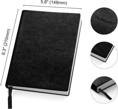 Daily to Do Checklist Notebook, Task Management, Organizer Planner, Hardcover, Ribbon Bookmark, 5.8 x 8.3”, A5 size, 110 Sheets (Black)