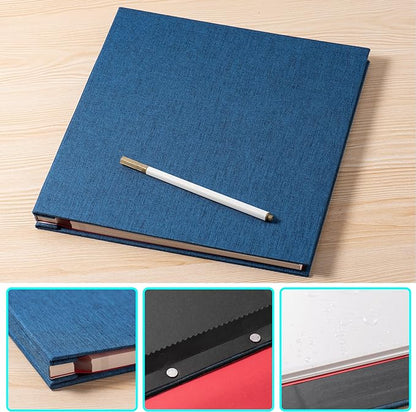 Large Photo Album Self Adhesive 4x6 8x10 10x12 13"x12.8" Magnetic Scrapbook Album 12.6"x11" Inch 60 Sticky Pages Linen Cover DIY Photo Album with A Metallic Pen and DIY Stickers(Blue)