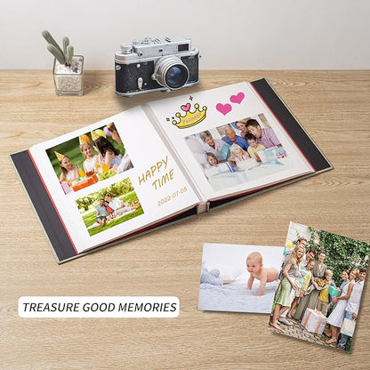 Large Photo Album Self Adhesive Scrapbook Album for 4x6 6x8 8x10 Pictures 12.6"x11" Inch 40 Pages Linen Cover Magnetic Photo Album with A Metallic Pen and DIY Sticker(Grass Green)