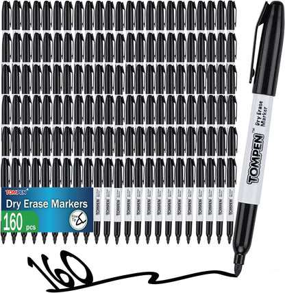Dry Erase Markers Black,160 Bulk Pack Fine Tip,Low Odor Quick-Drying Whiteboard Markers for Office Home School Writing Planning