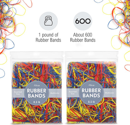 Colored Rubber Bands - 1lb Total (2 Pack of 0.5 lb) Large Rubber Bands Assorted Size and Color for Office Supplies, Arts & Crafts or DIY Projects - Multipurpose Color Elastic Bands Assortment