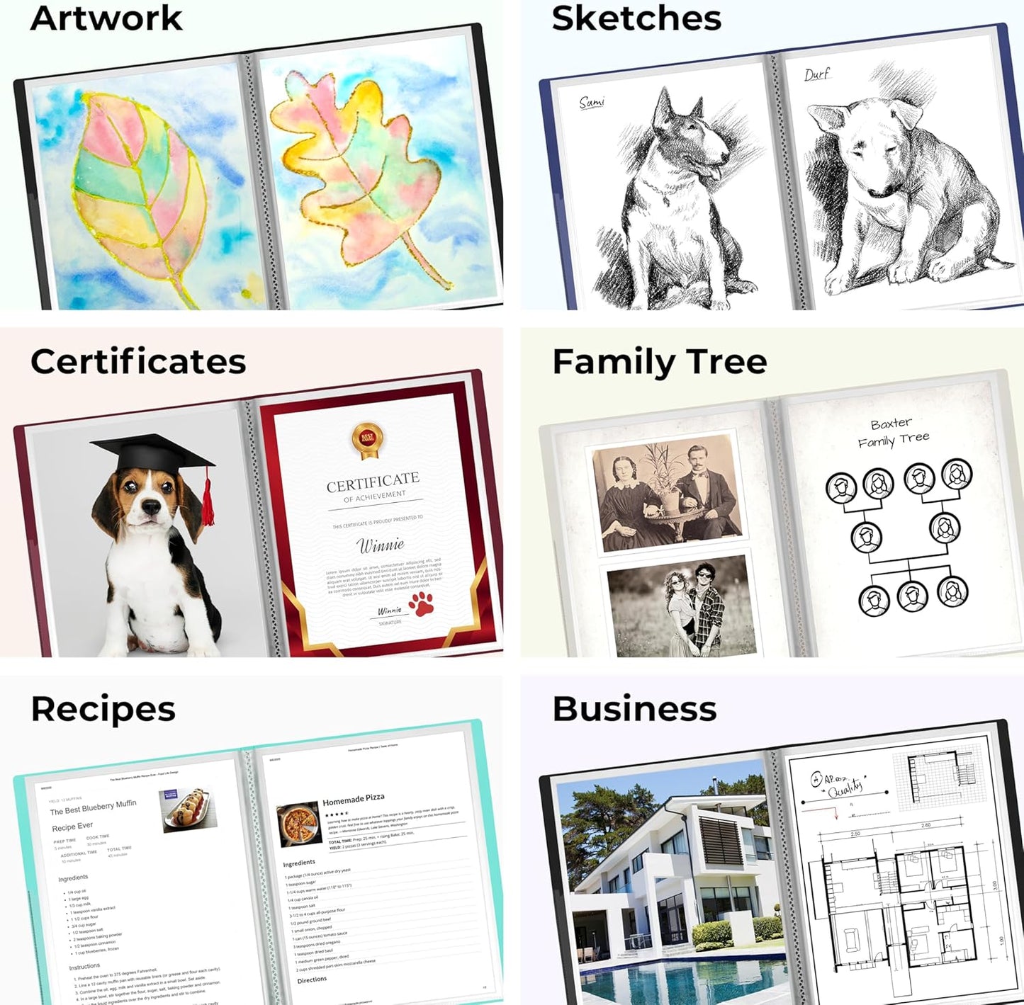 Dunwell Presentation Binder 12-Pocket, Displays 24 Pages, 8.5x11 Portfolio Binder with Plastic Sleeves, Storage and Organizer for Documents, Certificates, Projects, Photos (Black)