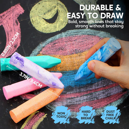 JOYIN 72 PCS Washable Sidewalk Chalks Set in 12 Packs, 18 Colors, Including 12 Tie Dye, 12 Glitter & 12 Neon Colors, School Supplies, Classroom Must Haves, Gift for Kids