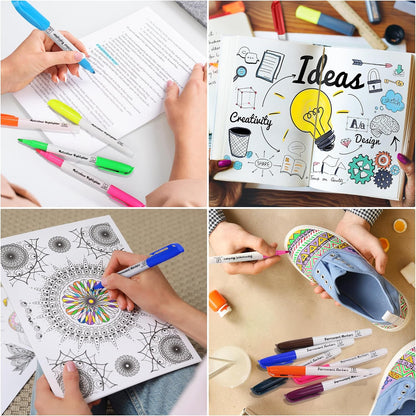 Aodaer 144 Pack Permanent Markers, 3mm and 0.5mm, Colored Fine Point Markers and Highlighter, Waterproof, Quick-drying, Smooth Markers for Home Office School Supplies, Works on Wood, Plastic, Metal