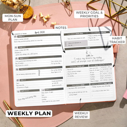 Clever Fox Planner – Undated Weekly & Monthly Planner for Productivity, Time Management & Goals – Organizer Journal – A5 (Peach Pink)