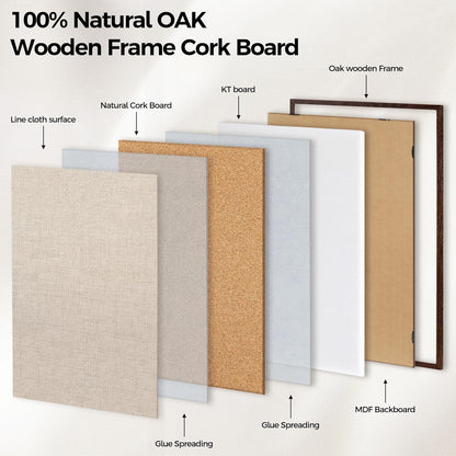 Fun Memories Cork Board Bulletin Board for Office, 24" x 36" Oak Wooden Framed Corkboard, Wall Mounted Notice Pin Board for School Home & Office, Dark Walnut