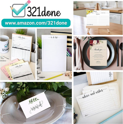 321Done Floral Ruled Index Cards - Made in USA – Small 3x5 (Set of 50), Narrow-Ruled Lined Notecards Double-Sided, Thick Heavy Duty Cardstock, Cute Pretty Flowers Red Roses on White Note Cards Lines