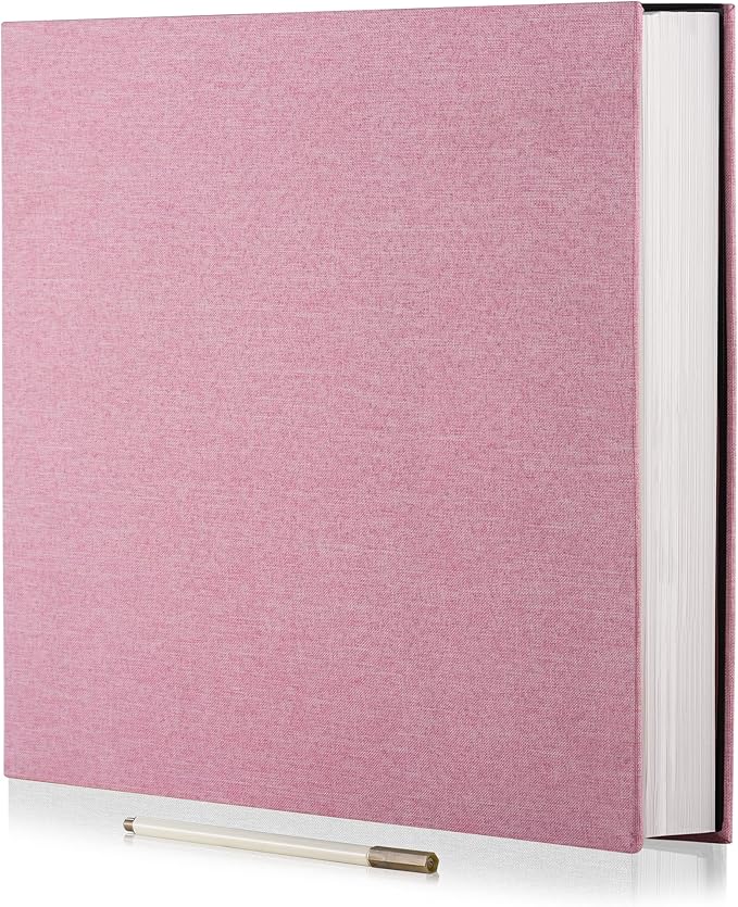 Large Photo Album Self Adhesive 4x6 8x10 10x12 13"x12.8" Magnetic Scrapbook Album 12.6"x11" Inch 60 Sticky Pages Linen Cover DIY Photo Album with A Metallic Pen and DIY Stickers(Pink)