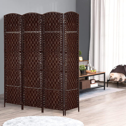 HOMCOM Room Divider 4 Panels Folding Privacy Screen 6FT Tall Portable Wicker Weave Partition Wall Divider for Bedroom Home Office, Brown