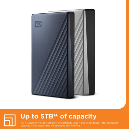 WD 4TB My Passport Ultra, Blue, Portable External Hard Drive, backup software with defense against ransomware, and password protection, USB-C and USB 3.1 - WDBFTM0040BBL-WESN
