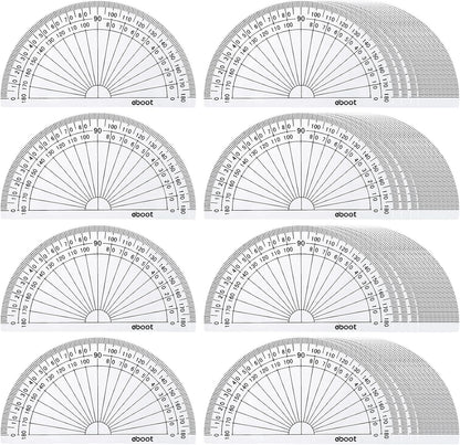EBOOT 100 Pcs Math Protractors Plastic Protractor 180 Degrees, 4 Inches (Clear)