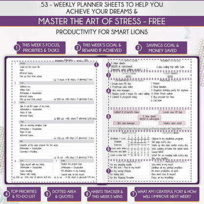 Life Planner - Undated Daily, Weekly & Monthly Planner with Budget Section | A 12 Month Journey to Increase Productivity & Happiness | Life Organizer & Gratitude Journal - Horizontal Format