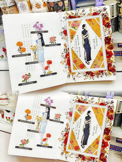 WT Seasonal Splendor Washi Tape Sticker Set, 5 Rolls, Original Designs, Vintage Watercolor Floral Design, Adhesive Stickers for Junk Journals, Scrapbooks, Bujo, Planners, DIY Crafts