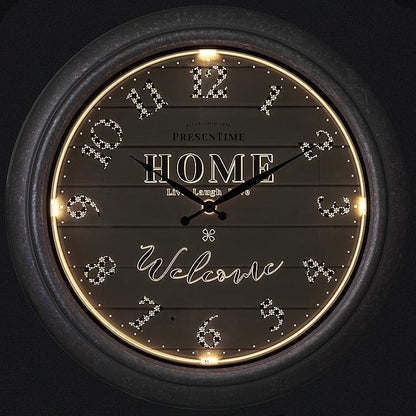 Presentime & Co 18" Vienna Modern Farmhouse Luminous Indoor/Outdoor Clock, Shiplap Style, Galvanized Silver Finish, Night Light with Smart Sensor, Wall Decoration, Outdoor Lights & Decoration.