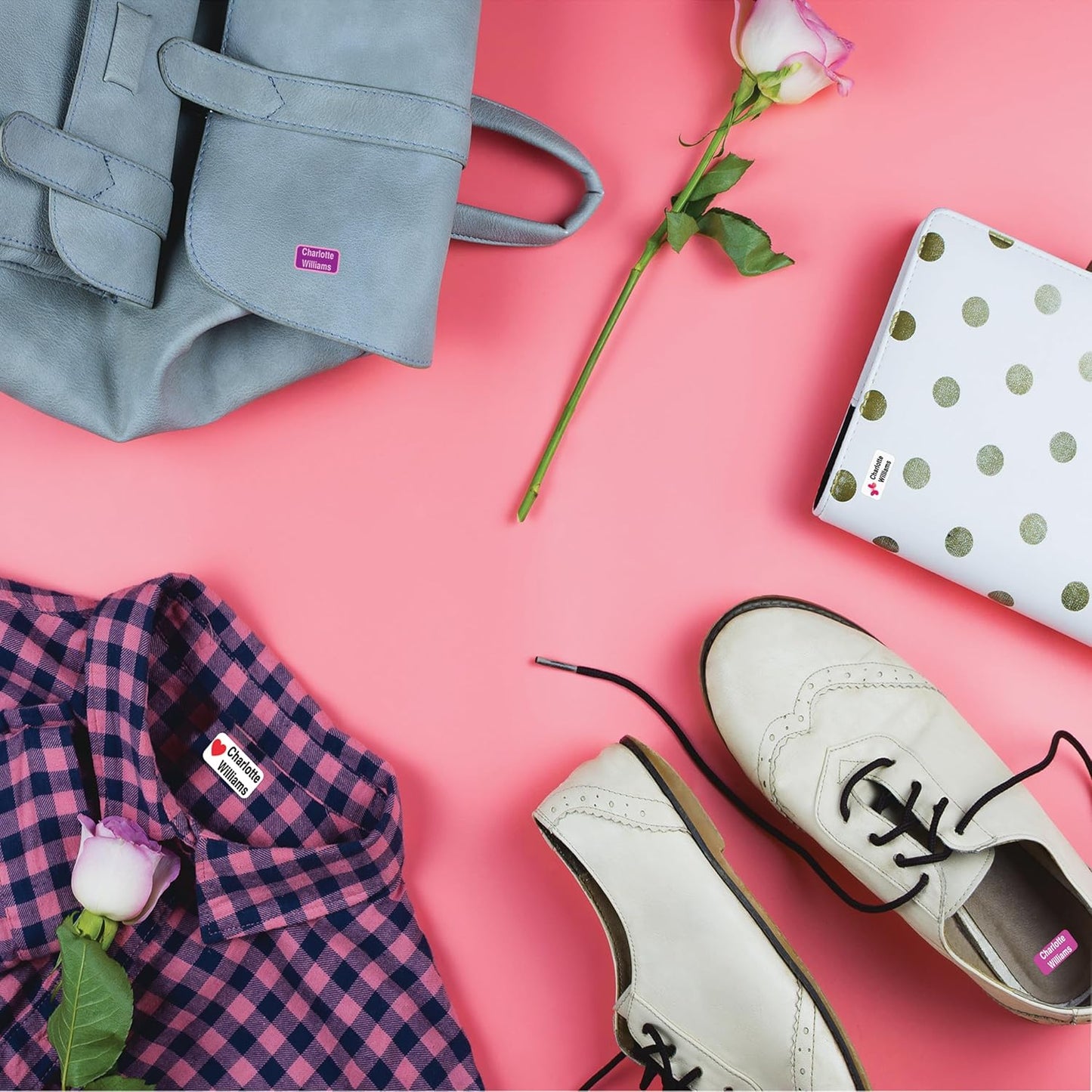 Personalized Waterproof Name Labels Press and Stick Custom Name Stick on Clothing Labels. Customized Up to 3 Lines Great for Camp & Daycare (Dinosaurs)