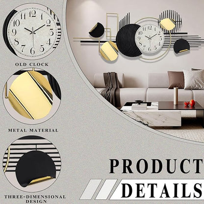 Large Modern Wall Clock,Metal Black White Wall Clock Silent Non-Ticking, Battery Operated,57x 23 Inches Wall Art,Oversized Decorative Metal Clock for Living Room,Dinner Room,Bedroom