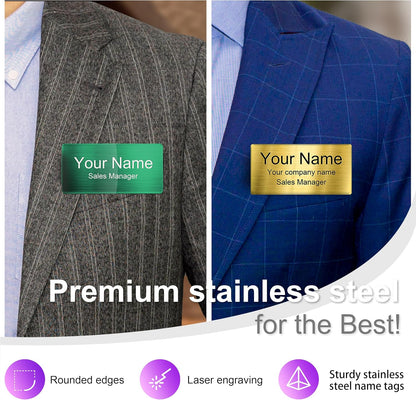 Magnetic Name Tags | Personalized Engraved Metal Identification Badges with Pin or Adhesive Backing | Custom ID Tags | 3"x1.5"