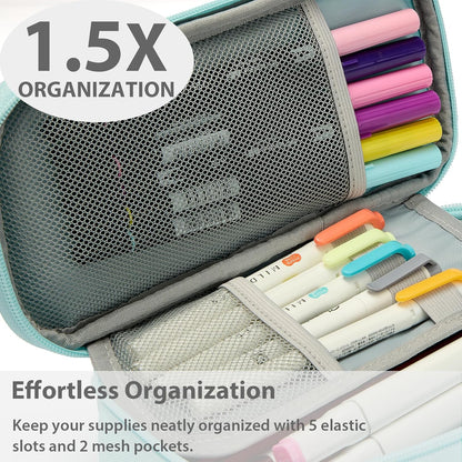 Pencil Case Pouch Box Bag School Supplies Girls Boys Kids, Cute Preppy Stuff Large Big Capacity Aesthetic Pen Organizer, Back to College Stationary, Powder Blue, Classic Stlye, 1800ml