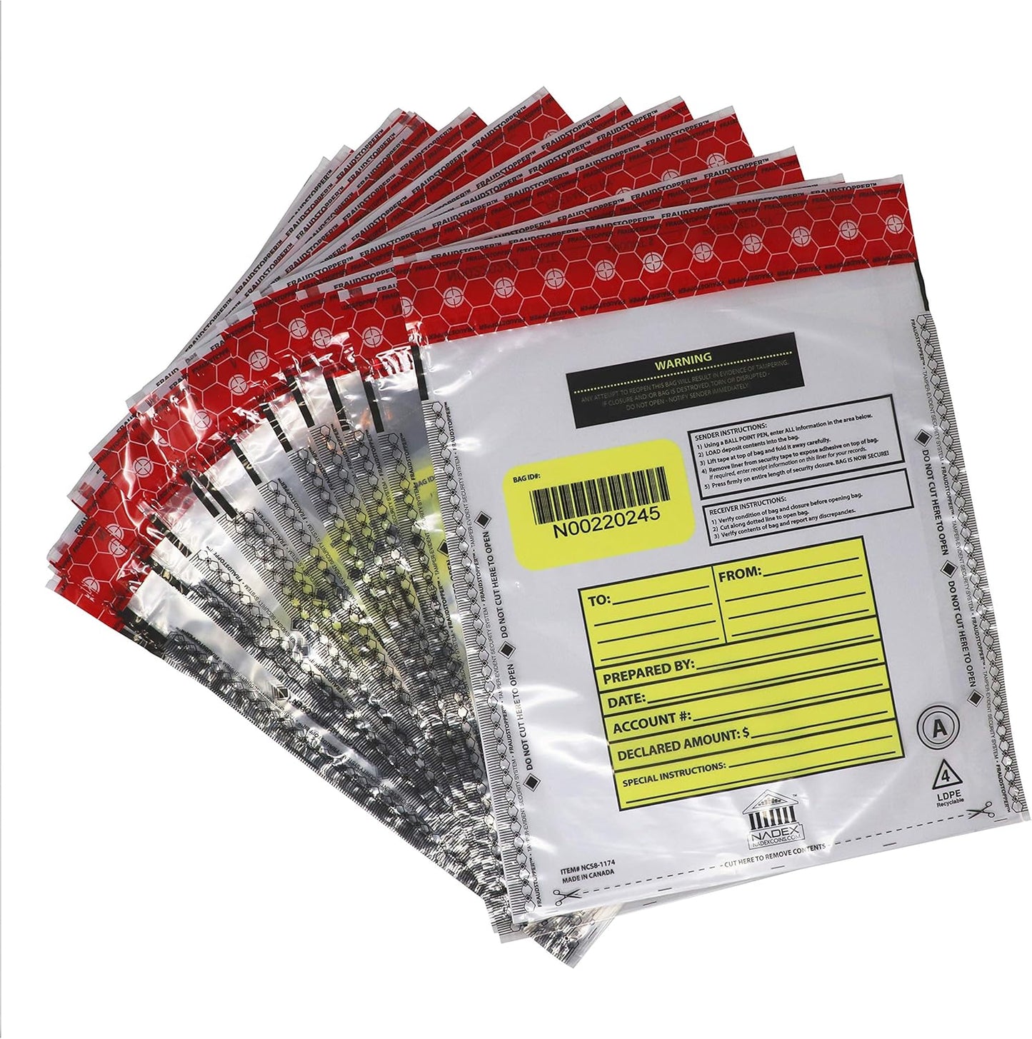 Nadex 9 x 12 Inch Tamper Evident Bank Deposit Bags with FRAUDSTOPPER Level 4 Security, 500 Pack (Clear)