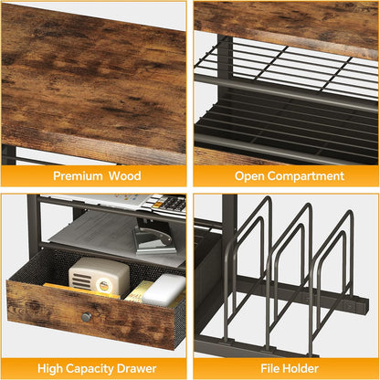 Wood Desk Organizer with Drawers, Desk File Organizer with 3 Vertical File Holders, File Shelf,Storage for Mail, Supplies,Classroom Organization