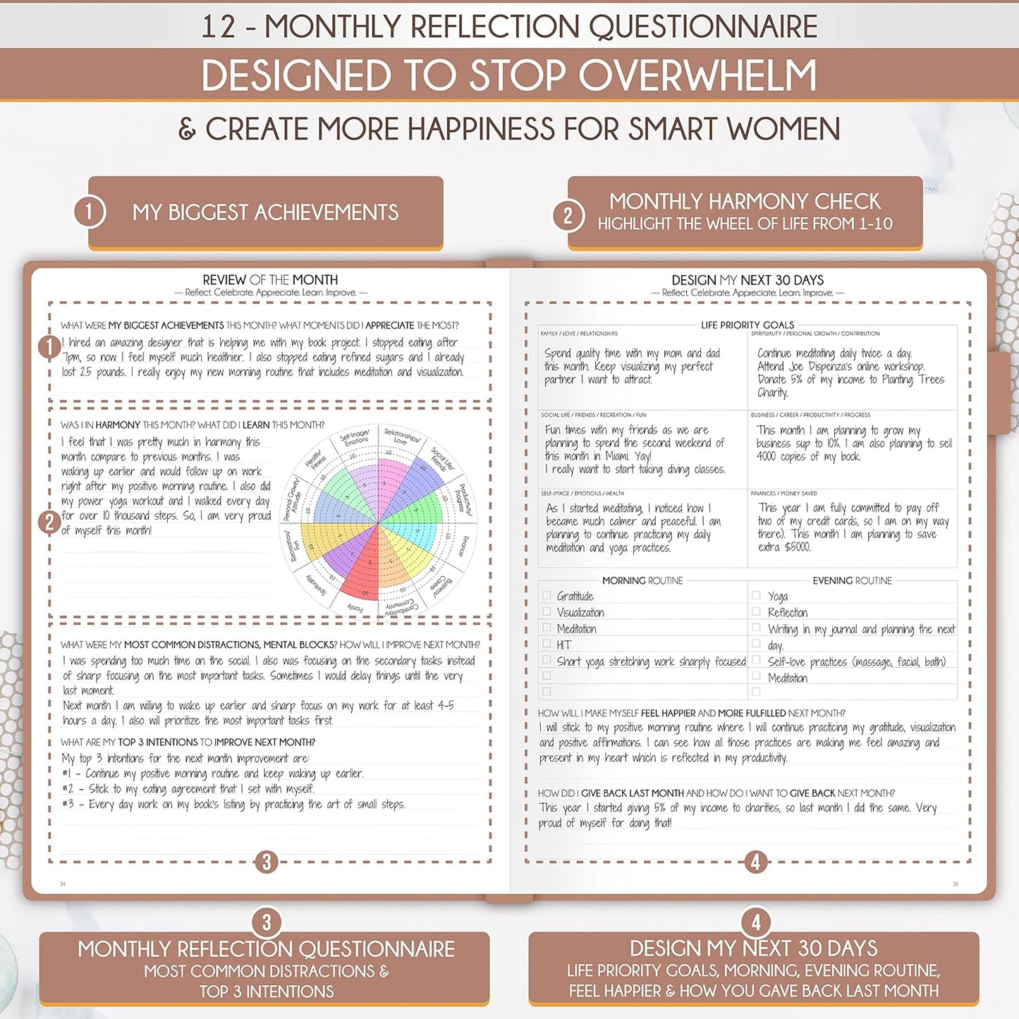 Hourly Planner - Undated Daily, Weekly & Monthly Planner with Budget Section | A 12 Month Journey to Increase Productivity & Happiness | Life Organizer & Gratitude Journal - Vertical Format