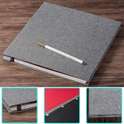 Large Photo Album Self Adhesive 4x6 8x10 10x12 13"x12.8" Magnetic Scrapbook 12.6"x11" Inch 40 Pages Linen Cover DIY Photo Album with A Metallic Pen and Plastic Board(Gray)