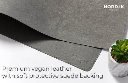 Nordik Leather Desk Mat Cable Organizer - Alaskan Gray 35 X 17 inch - Premium Extended Mouse Mat for Home Office Accessories - Non-Slip Vegan Leather Desk Pad Protector & Desk Blotter Pad