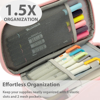Pencil Case Pouch Box Bag School Supplies Girls Boys Kids, Cute Preppy Stuff Large Big Capacity Aesthetic Pen Organizer, Back to College Stationary, Pink, Classic Stlye, 1800ml