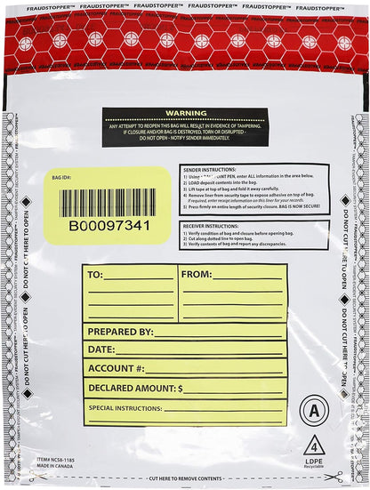 Nadex White Night Drop Tamper Evident Cash and Coin Bank Deposit Bags - 9 x 12, Opaque, 100 Pack