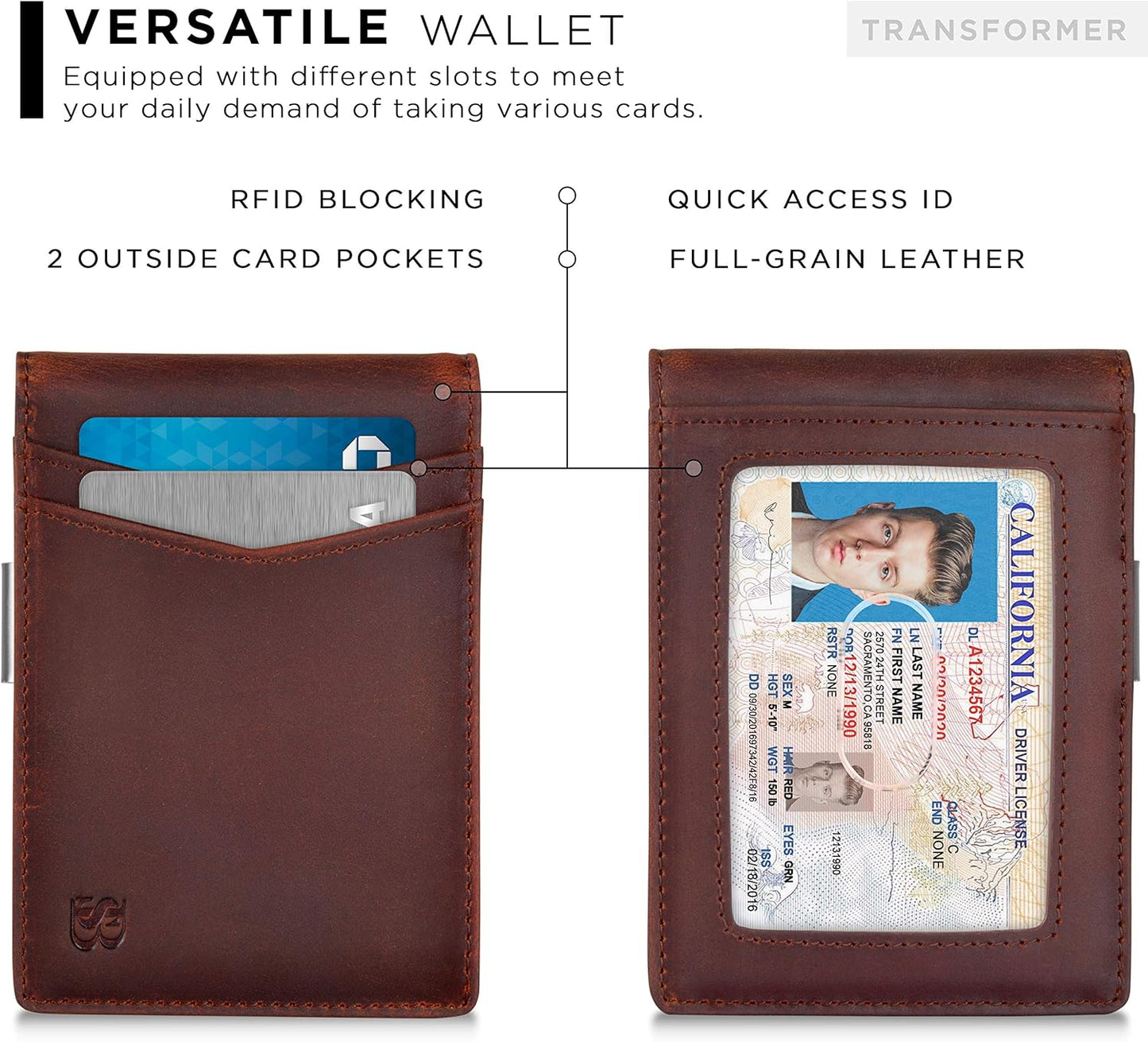 SERMAN BRANDS Money Clip Wallet - Mens Wallets slim Front Pocket RFID Blocking Card Holder Minimalist Mini Bifold