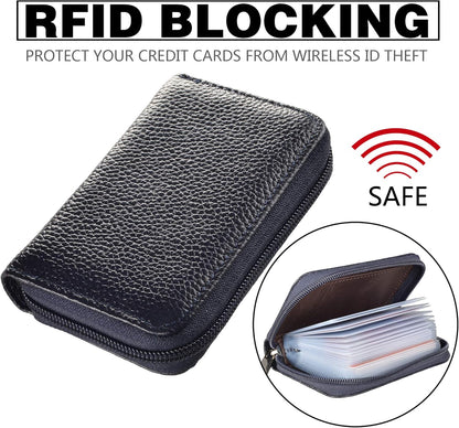 Easyoulife Genuine Leather Credit Card Holder Zipper Wallet With 26 Card Slots