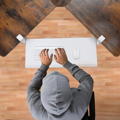 ETHU Keyboard Tray Under Desk, Ergonomic Corner Keyboard Tray with 180° Adjustable C Clamp for L Shape Desk 26.77" X 12.2" Easy to Install, Computer Keyboard Stand for Home and Office (White)