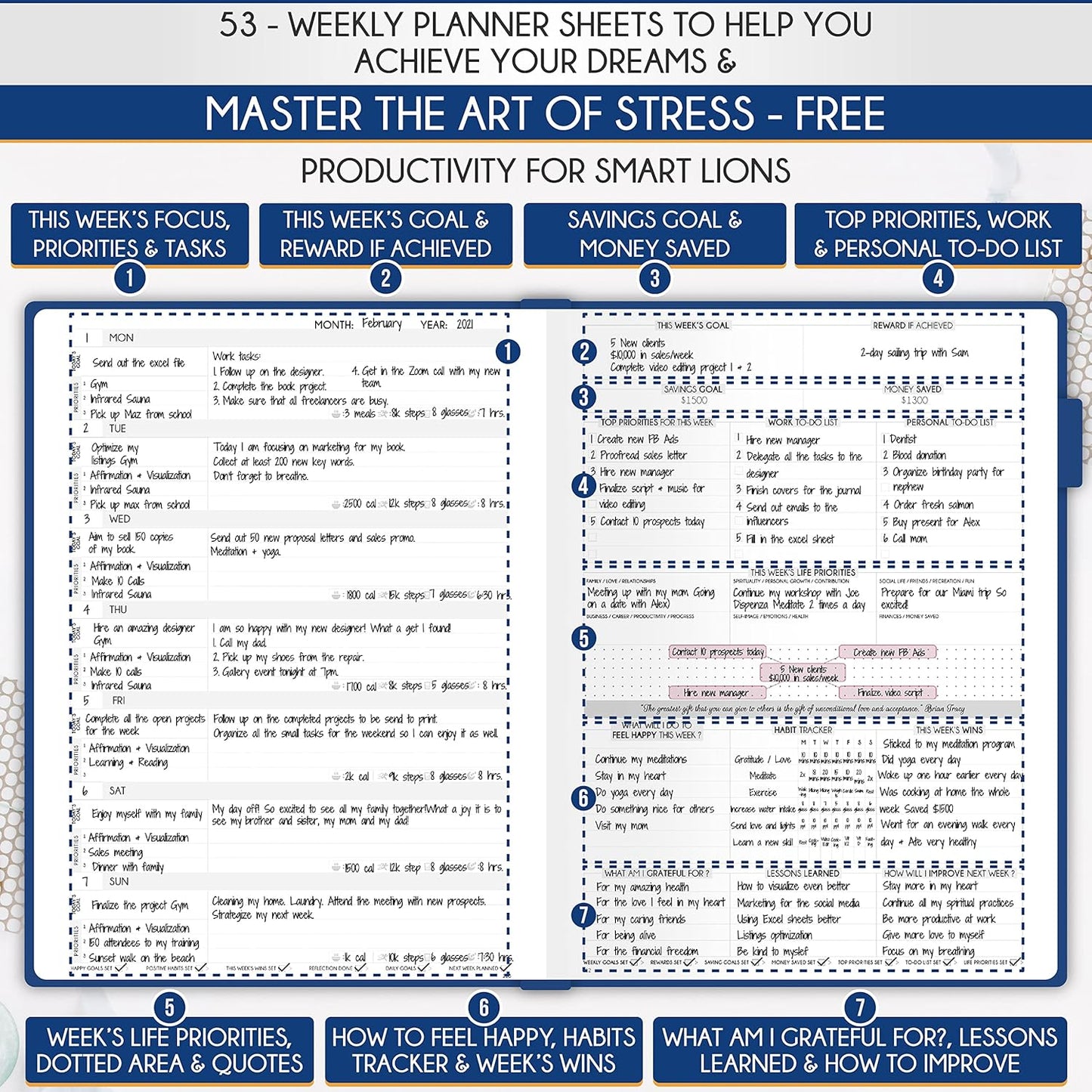Life Planner - Undated Daily, Weekly & Monthly Planner with Budget Section | A 12 Month Journey to Increase Productivity & Happiness | Life Organizer & Gratitude Journal - Horizontal Format