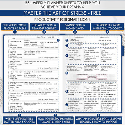 Life Planner - Undated Daily, Weekly & Monthly Planner with Budget Section | A 12 Month Journey to Increase Productivity & Happiness | Life Organizer & Gratitude Journal - Horizontal Format