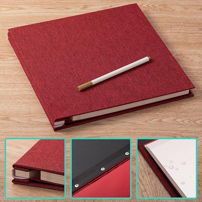 Photo Album Self Adhesive 3x5 4x6 5x7 6x8 8x10 8.5x11, 11x10.6 Magnetic Scrapbook Album DIY Length 11x10.6 Inch 40 Pages Linen Cover DIY Photo Album with A Metallic Pen and and Plastic Board(Red)