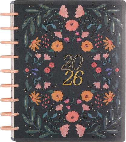 Happy Planner Disc-Bound Planner Jan.–Dec. 2026, Includes 3 Extra Months and 2 Sticker Sheets, Classic Size, 7" x 9.25", Dashboard Layout, Happy Poppies