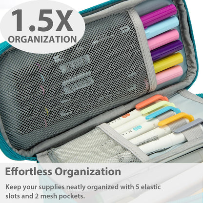 Pencil Case Pouch Box Bag School Supplies Girls Boys Kids, Cute Preppy Stuff Large Big Capacity Aesthetic Pen Organizer, Back to College Stationary, Teal, Classic Stlye, 1800ml
