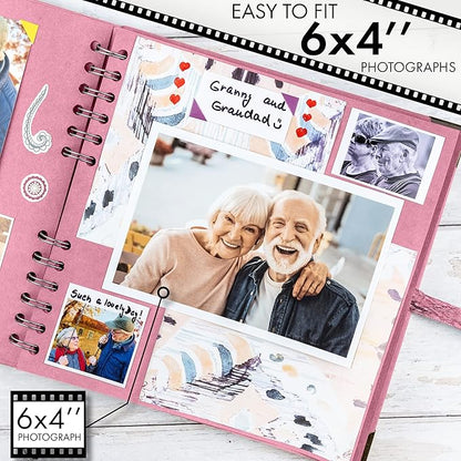 Bstorify Square Scrapbook Photo Albums 8 x 8 Inch Pink Thick Paper, Hardcover, Metal Corners, Ribbon Closure - Ideal for Your Scrapbooking Albums, Art & Craft Projects